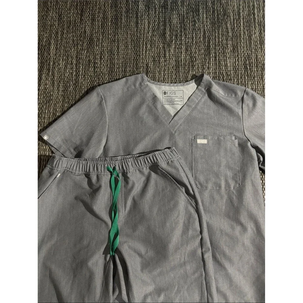 Figs Leon Scrub Top and Tansen Jogger Set Nurse Workwear Graphite Grey Medium